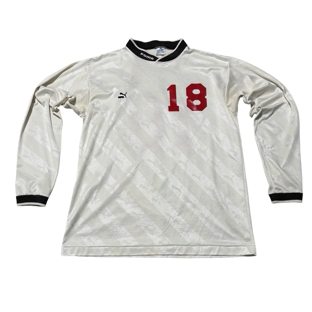 Vintage 90s PUMA Men's Long Sleeve AOP Jersey Striped Size Large 21‎ x 27